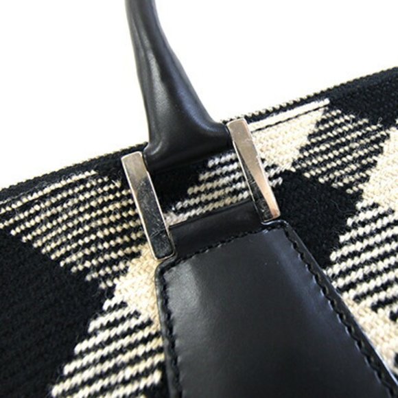 Burberry handbag in black, beige, wool, leather, and check. Women's. BURBERRY - Picture 7 of 10
